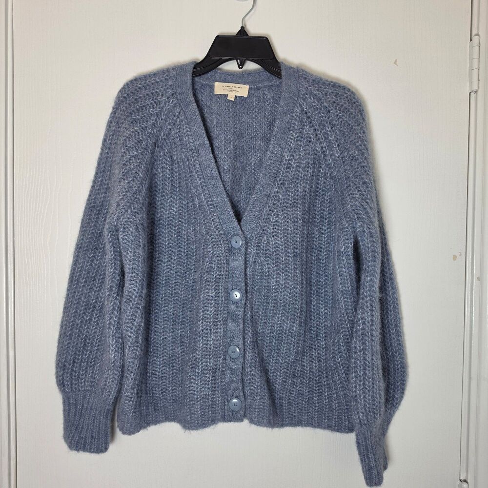 Sezane La Maille Sweater Womens Alpaca Wool Blend Cardigan Blue Size Small